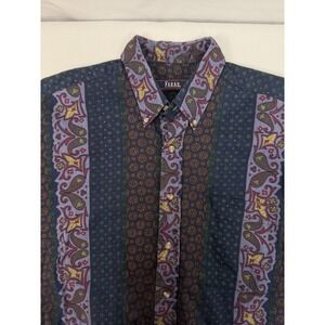 VTG‎ Farah Navy Green Paisley Long Sleeve Button Down Shirt Mens Size L Cotton